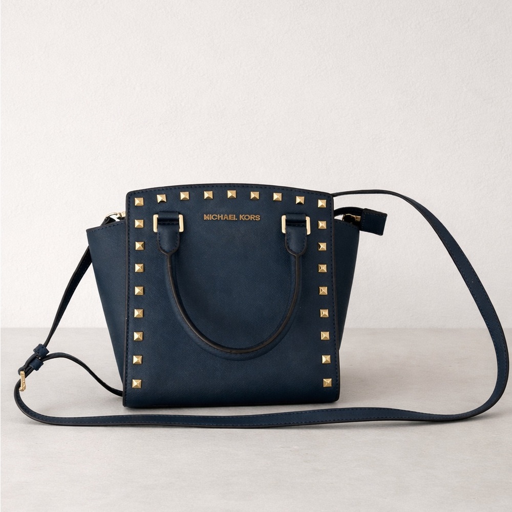 Michael Kors Blue Crossbody Bag with Gold Studs